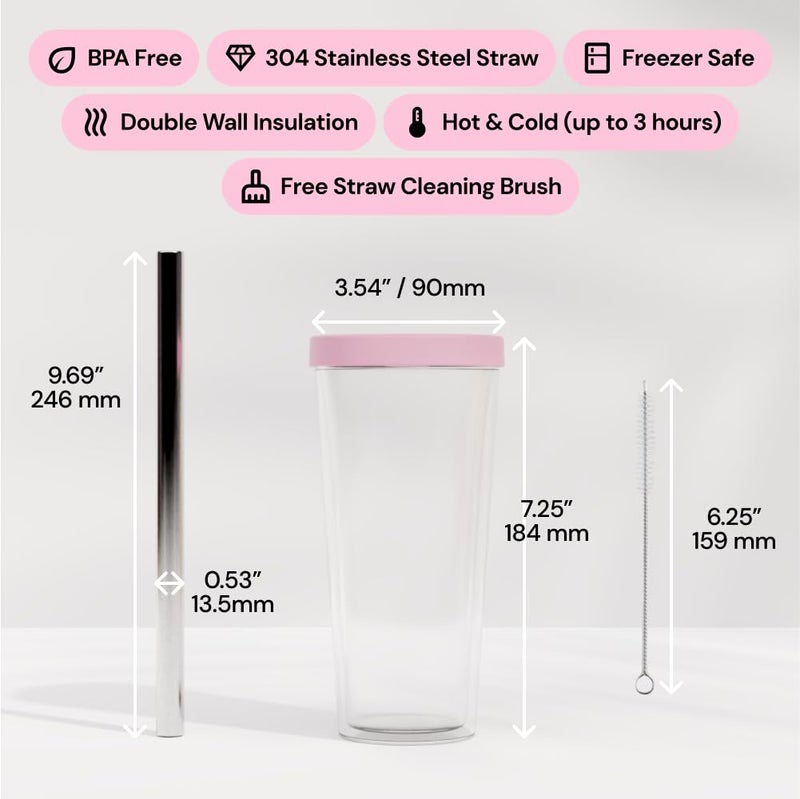 Dodoko Reusable Boba Cup and Straw Boba Tea Cup Bubble Tea Cup Reusable Iced Coffee Cup Cold Coffee Cup Smoothie Cup with Lid and Straw Smoothie Cup to go Smoothie Tumbler 17 oz - Bubble Pink - Image 4